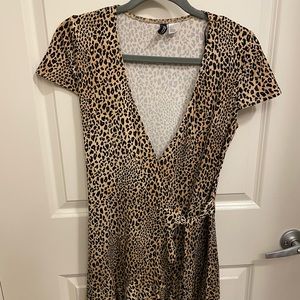 Cheetah Print Wrap Top Mini Dress
